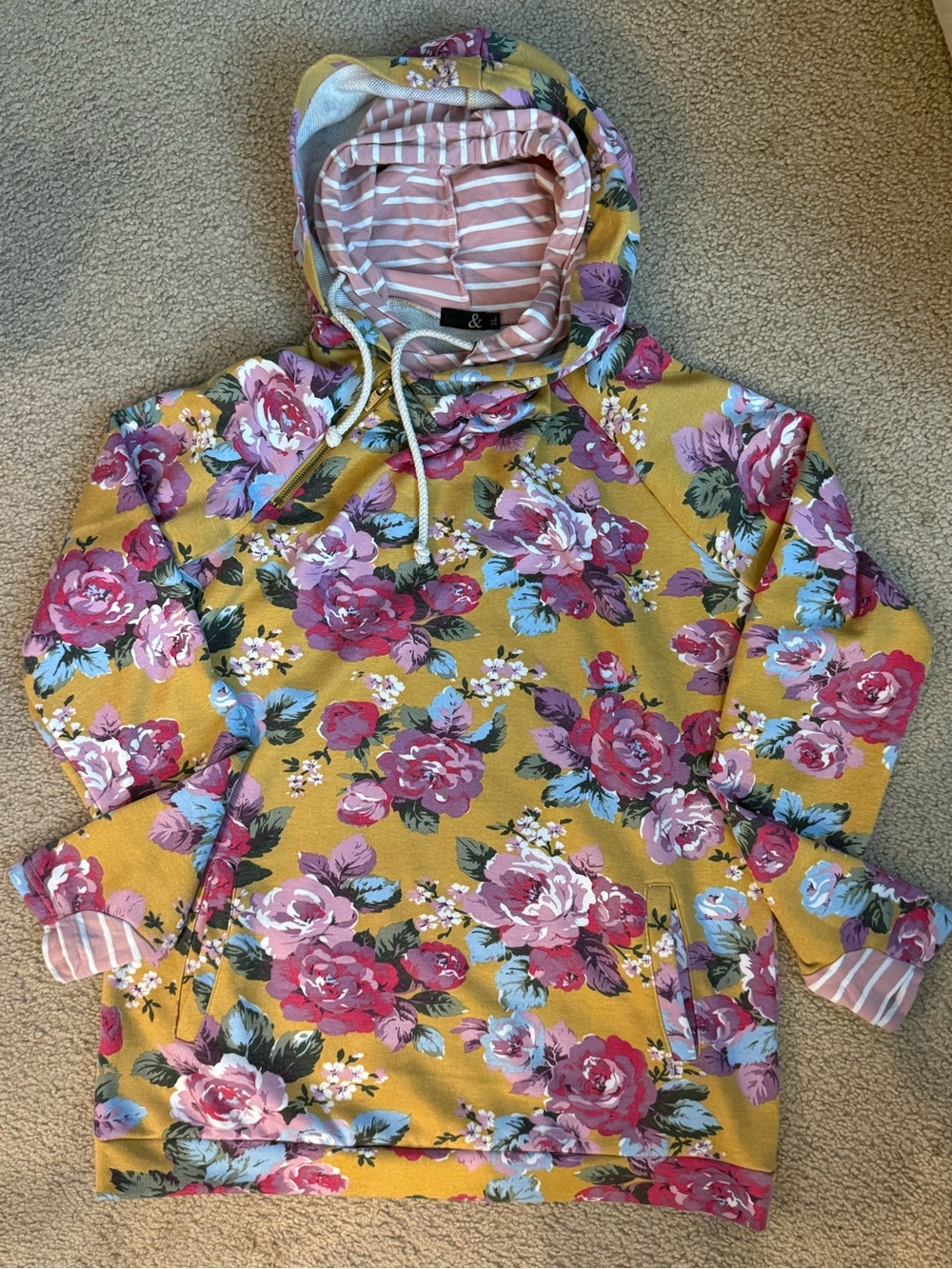 AMPERSAND AVE Mustard Floral Double Hooded Hoodie